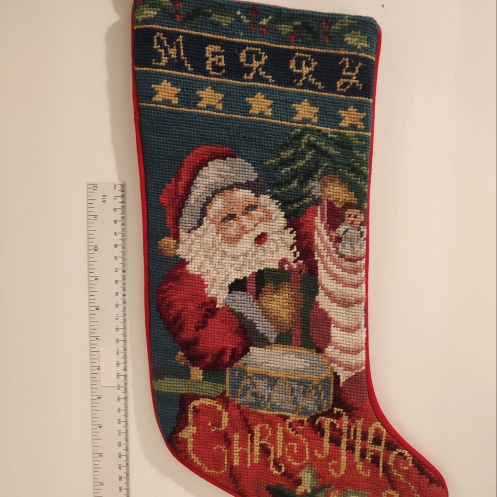 Vintage Needlepoint 'Merry Christmas' Santa stocking